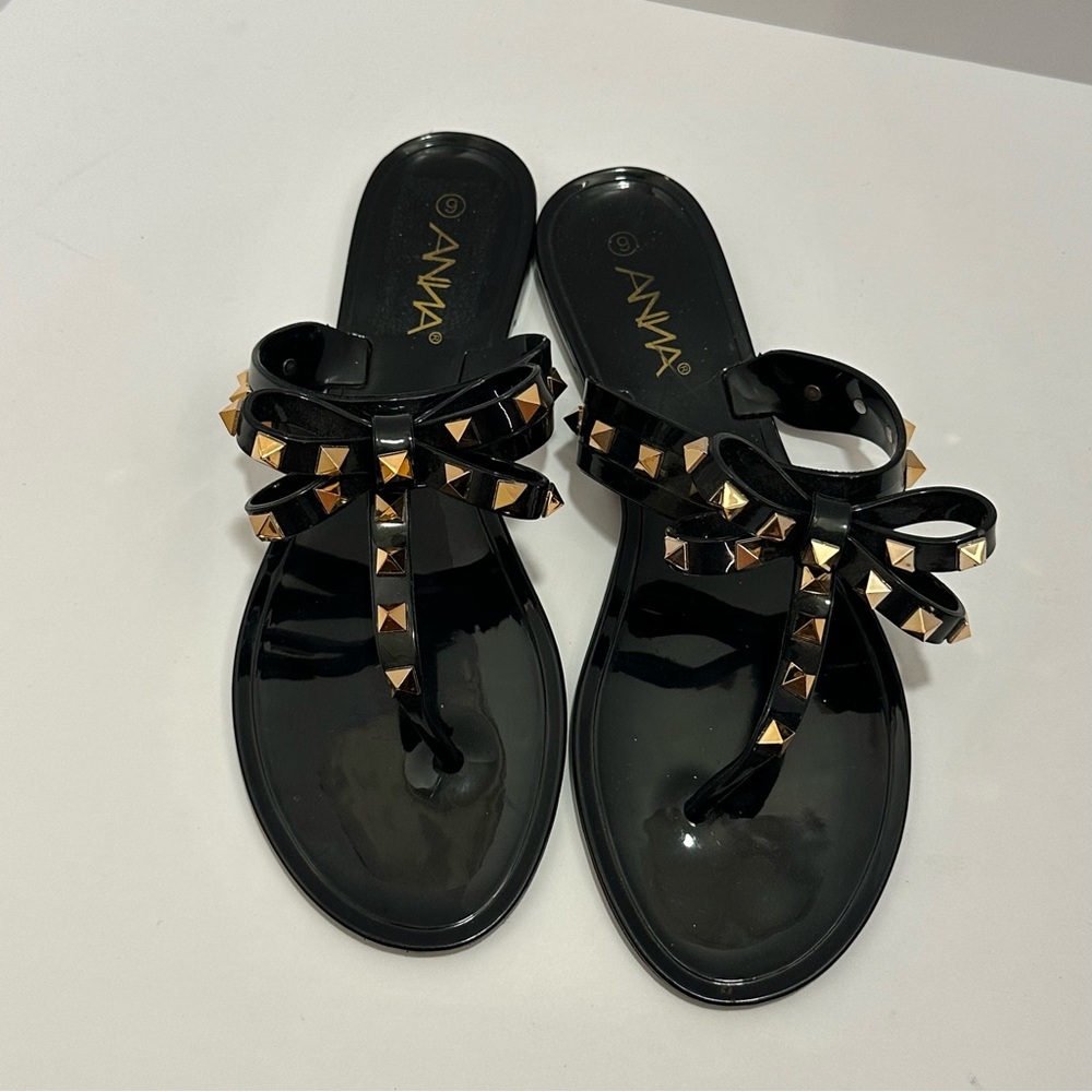 Anna Black and Gold Studded Sandals